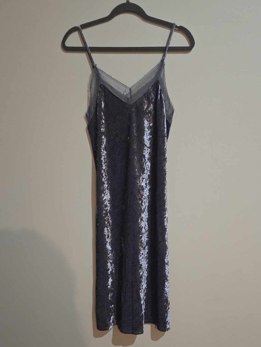 Mossimo Supply Co. Gray Velvet Lace-Trim Slip Dress